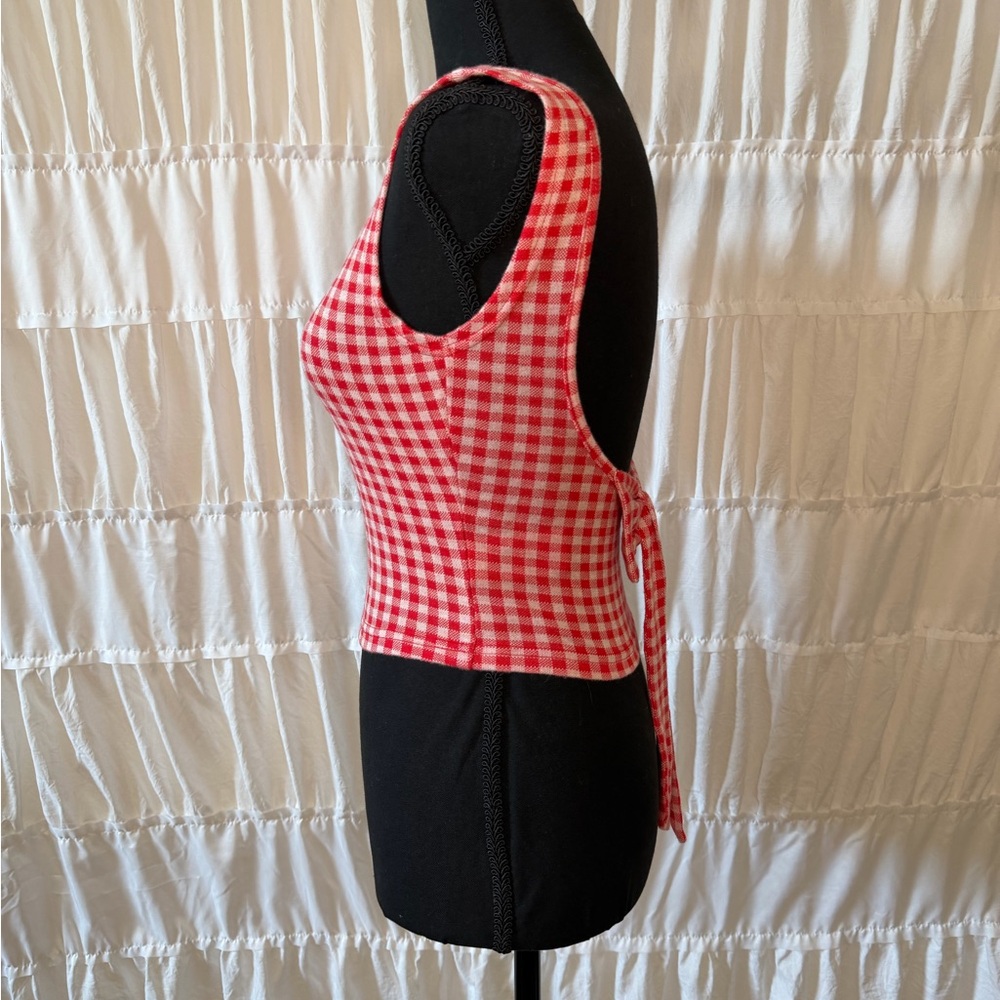 Cider Red and White Gingham Sleeveless Crop Top - Picture 2 of 5